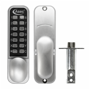 ASEC AS3300 Series Oval Knob Operated Easy Code Change Digital Lock With Optional Holdback & 60mm Latch - AS3301 Satin Chrome