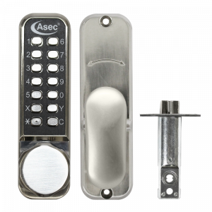ASEC AS3300 Series Round Knob Operated Easy Code Change Digital Lock With Optional Holdback & 60mm Latch - AS3302 Stainless Steel