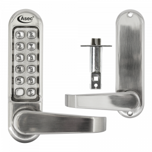 ASEC AS4300 Series Lever Operated Digital Lock With Clutched Handle & 60mm Latch - AS4301 Stainless Steel