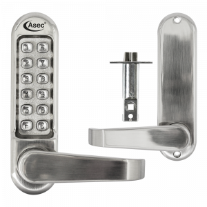 ASEC AS4300 Series Lever Operated Digital Lock With Clutched Handle & 60mm Latch - AS4302 Free Passage Stainless Steel
