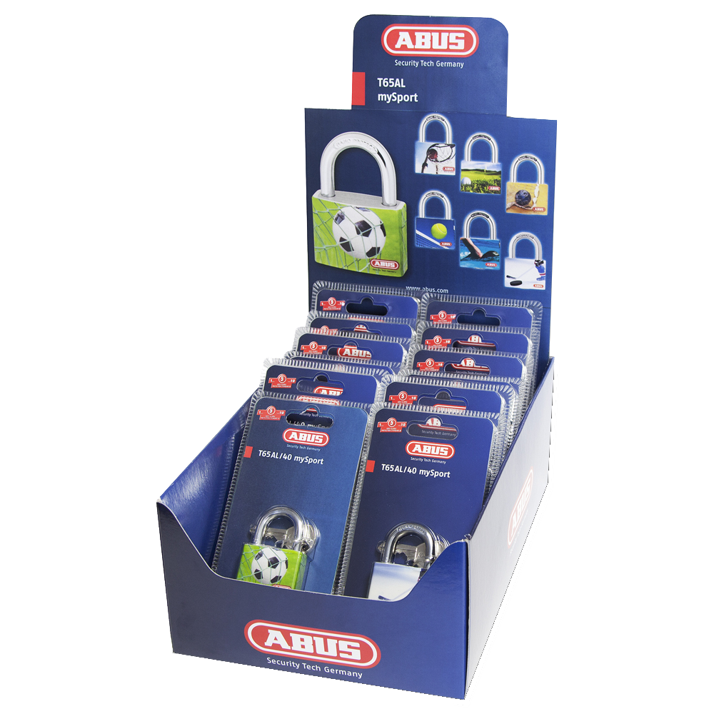 ABUS T65AL Series Sports Aluminium Open Shackle Padlock Counter Display