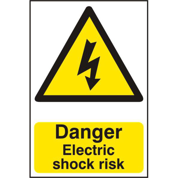 ASEC `Danger Electric Shock Risk` 200mm x 300mm PVC Self Adhesive Sign