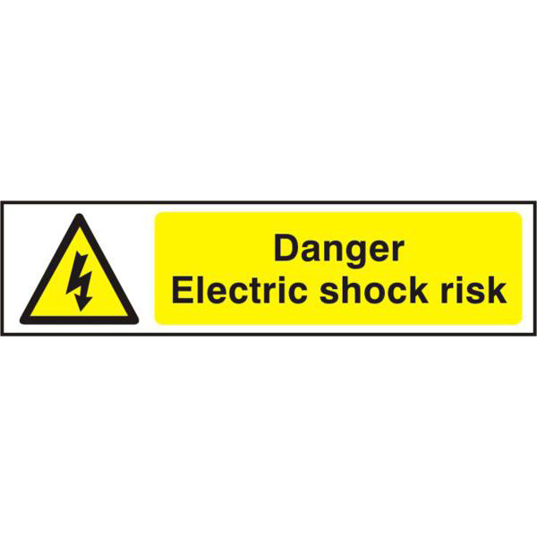 ASEC `Danger Electric Shock Risk` 200mm x 50mm PVC Self Adhesive Sign