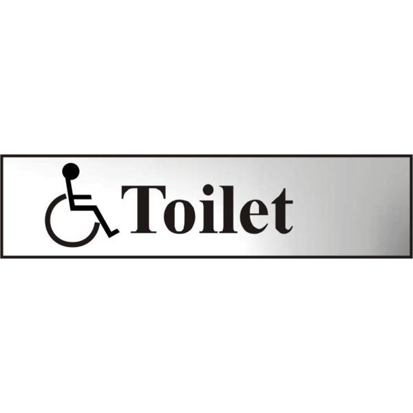 ASEC `Disabled Toilet` 200mm x 50mm Chrome Self Adhesive Sign