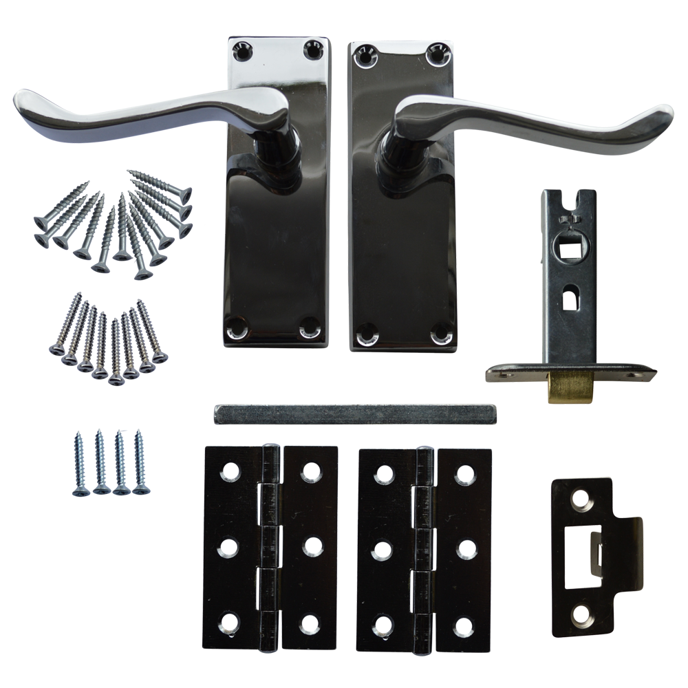 ASEC Scroll Mortice Latch Door Handle Pack with Butt Hinges