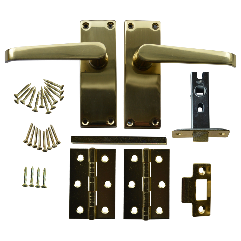 ASEC 63mm Victorian Flat Mortice Latch Door Handle Pack with Butt Hinges