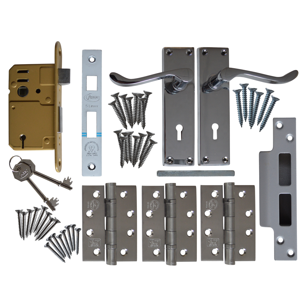 ASEC Scroll Mortice Latch External Door Lock & Handle Pack Grade 13